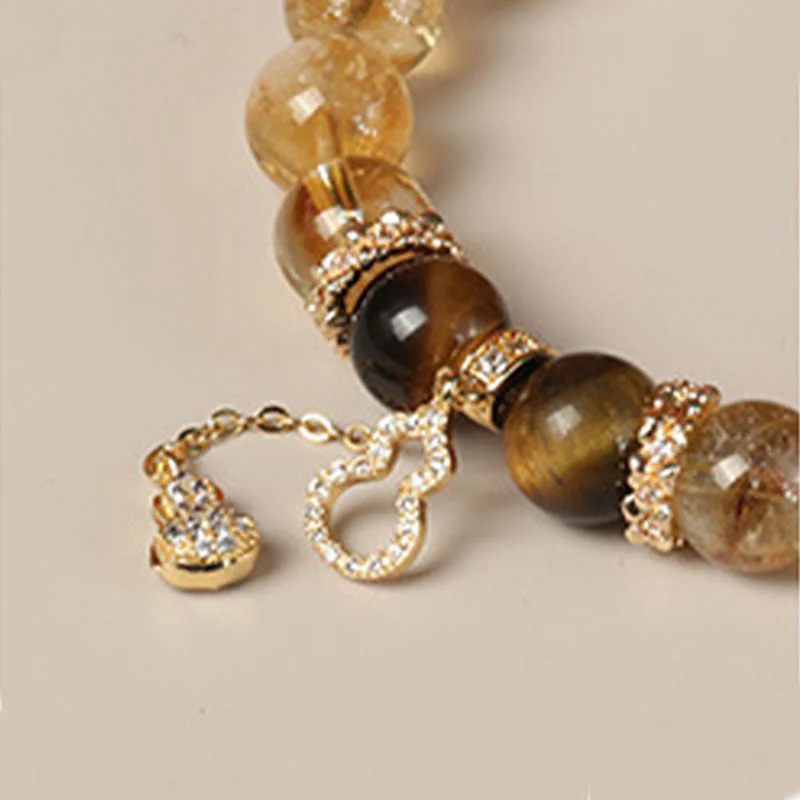 10mm Tiger Eye Citrine Fortune Gourd Strength Bracelet - Image 11