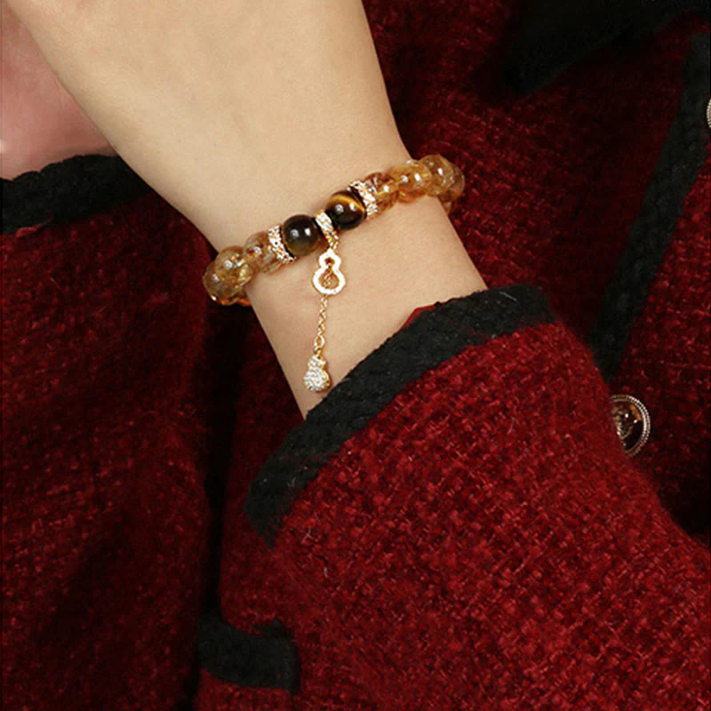 10mm Tiger Eye Citrine Fortune Gourd Strength Bracelet - Image 5