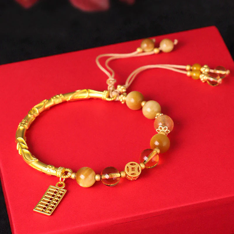 8mm Tiger Eye Citrine Protection Bracelet with Abacus Charm - Image 2