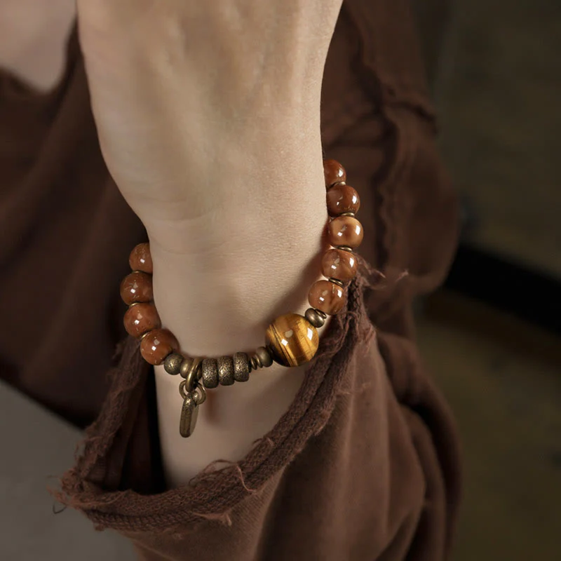 Tiger Eye & Gold Sheen Obsidian Kuka Seed Wealth Bracelet - Image 3