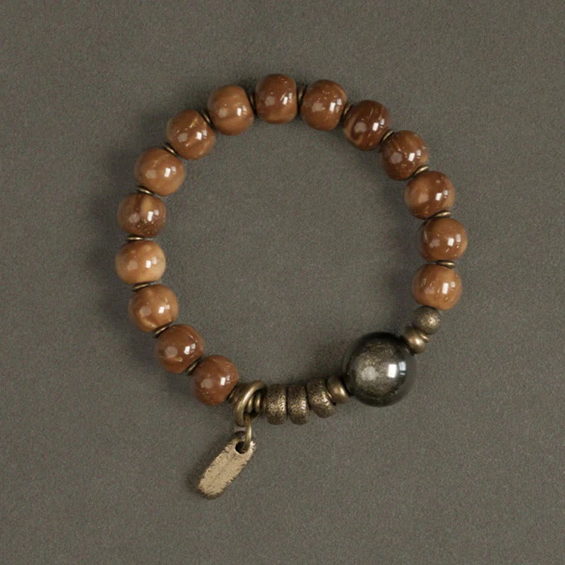 Tiger Eye & Gold Sheen Obsidian Kuka Seed Wealth Bracelet - Image 6