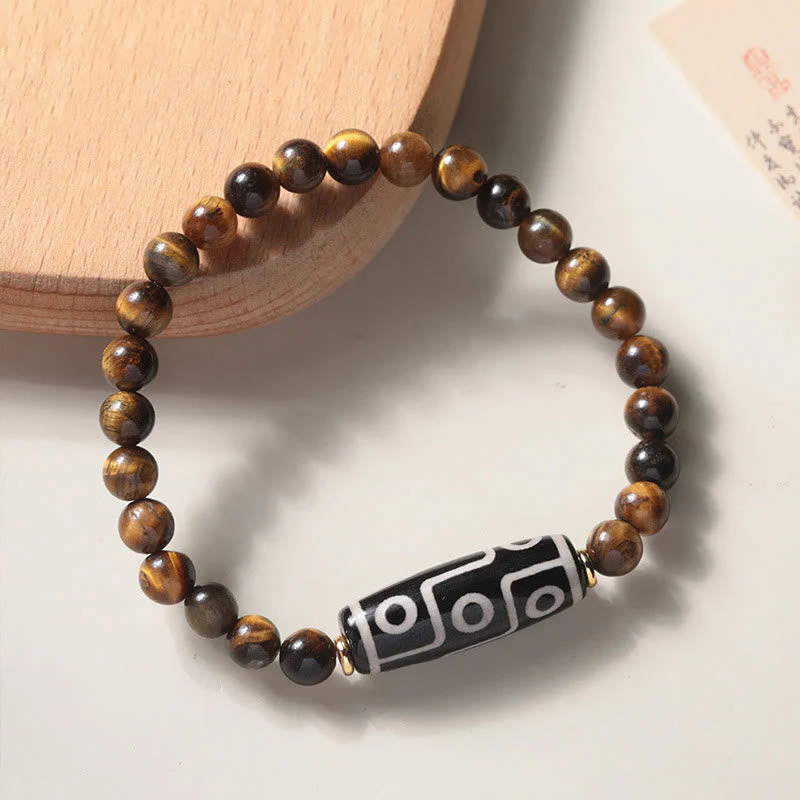 Tiger Eye Protection Bracelet with Nine-Eye Dzi and Tourmaline Beads - Image 2