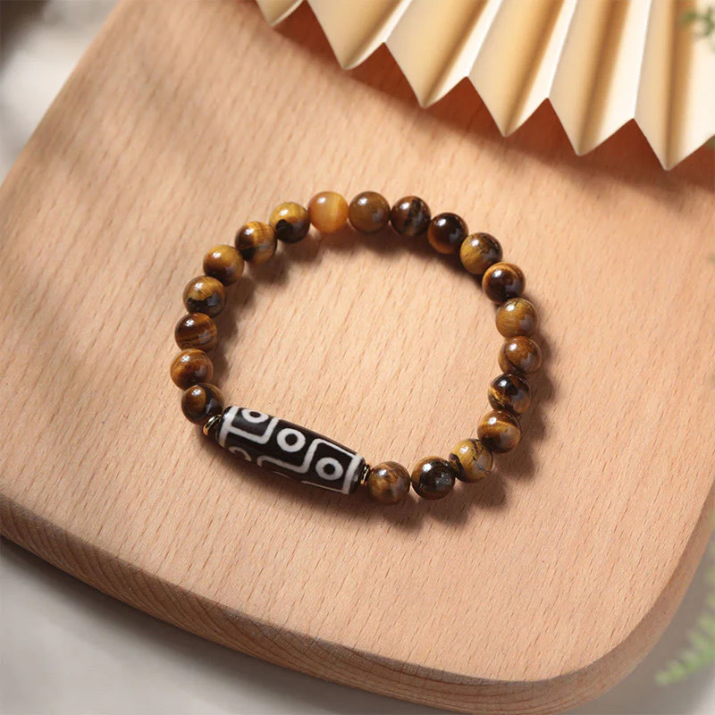 Tiger Eye Protection Bracelet with Nine-Eye Dzi and Tourmaline Beads - Image 3