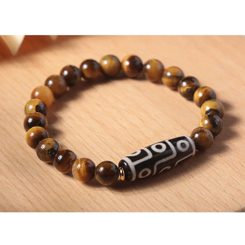 Tiger Eye Protection Bracelet with Nine-Eye Dzi and Tourmaline Beads - Image 4
