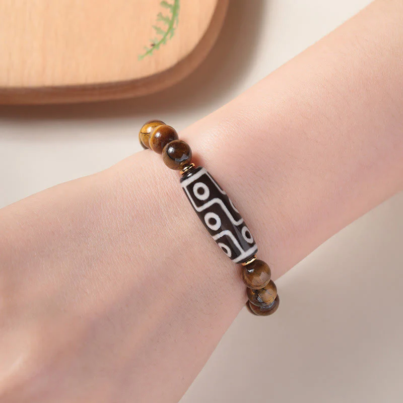 Tiger Eye Protection Bracelet with Nine-Eye Dzi and Tourmaline Beads - Image 5