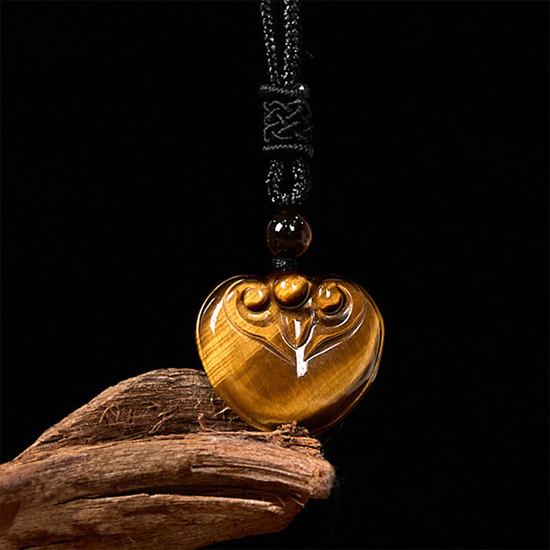 Tiger Eye Protection Rope Necklace with Heart Pendant - Image 2