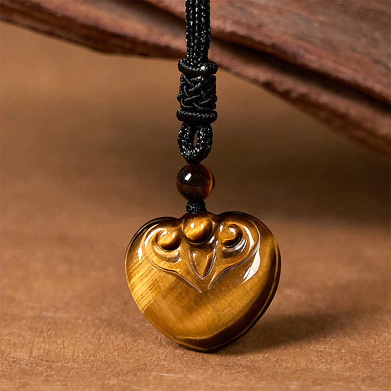 Tiger Eye Protection Rope Necklace with Heart Pendant - Image 4