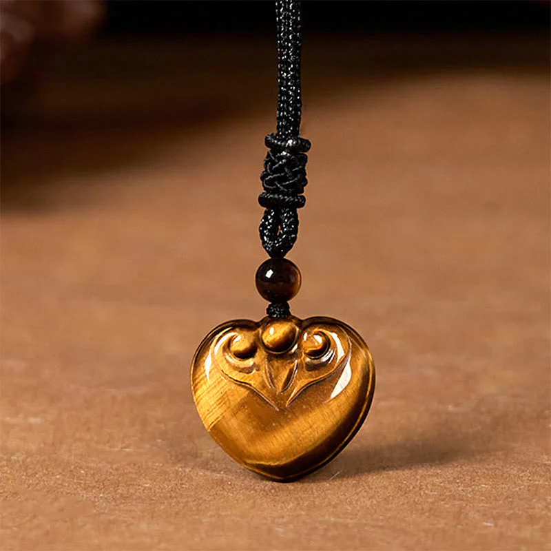 Tiger Eye Protection Rope Necklace with Heart Pendant - Image 6