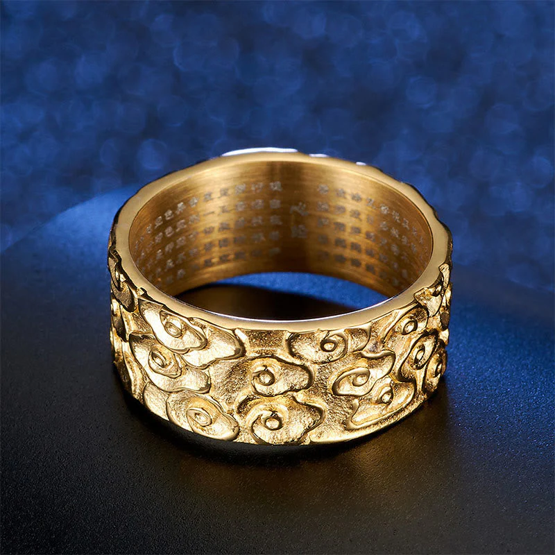 9mm Titanium Steel Spiritual Ring with Heart Sutra & Auspicious Clouds - Image 2