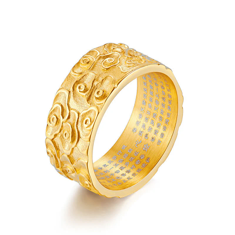 9mm Titanium Steel Spiritual Ring with Heart Sutra & Auspicious Clouds - Image 3