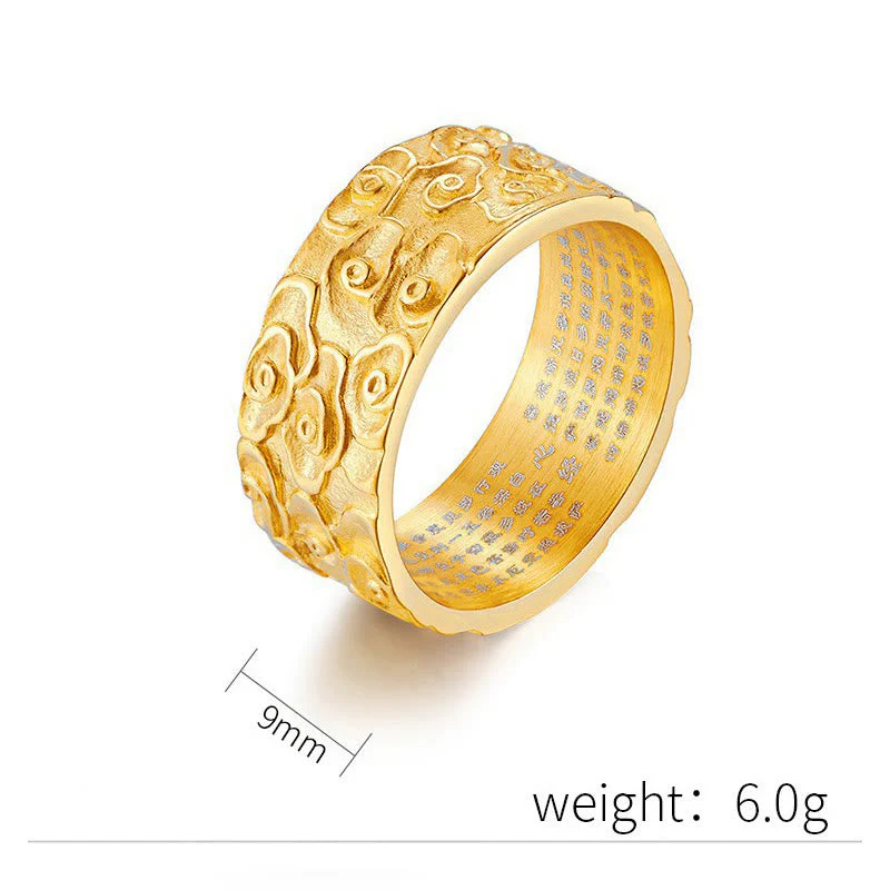 9mm Titanium Steel Spiritual Ring with Heart Sutra & Auspicious Clouds - Image 4