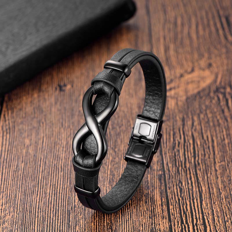 Titanium Steel and Leather Buckle Bracelet for Strength & Balance - Image 2