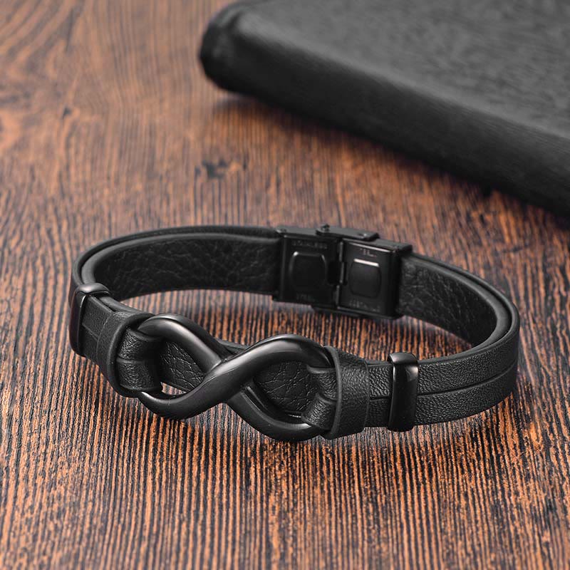 Titanium Steel and Leather Buckle Bracelet for Strength & Balance - Image 3
