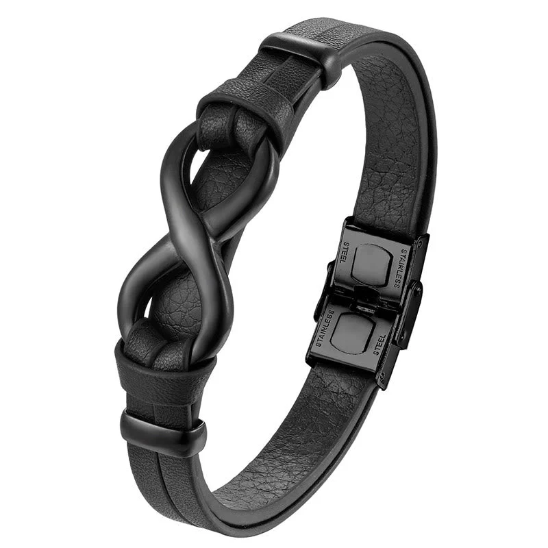 Titanium Steel and Leather Buckle Bracelet for Strength & Balance - Image 4