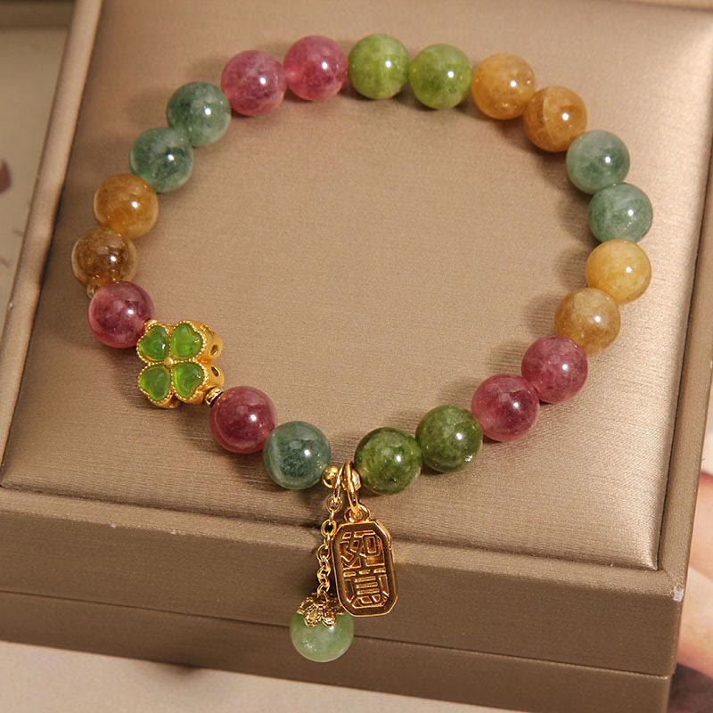 8mm Tourmaline Jade Four-leaf Clover Positive Bracelet - Image 2