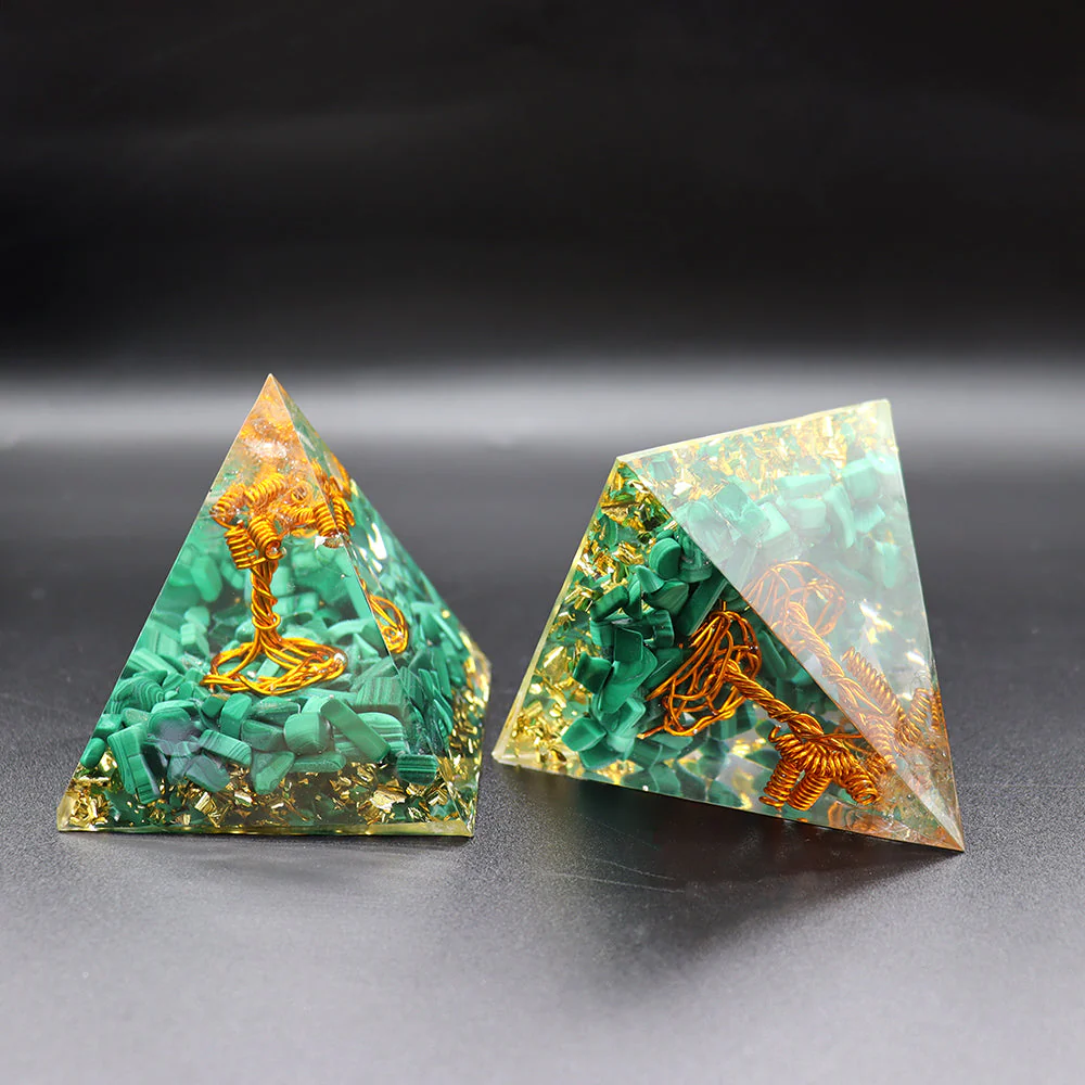 Tree of Life Malachite Crystal Pyramid 3x4.5in Healing - Image 3
