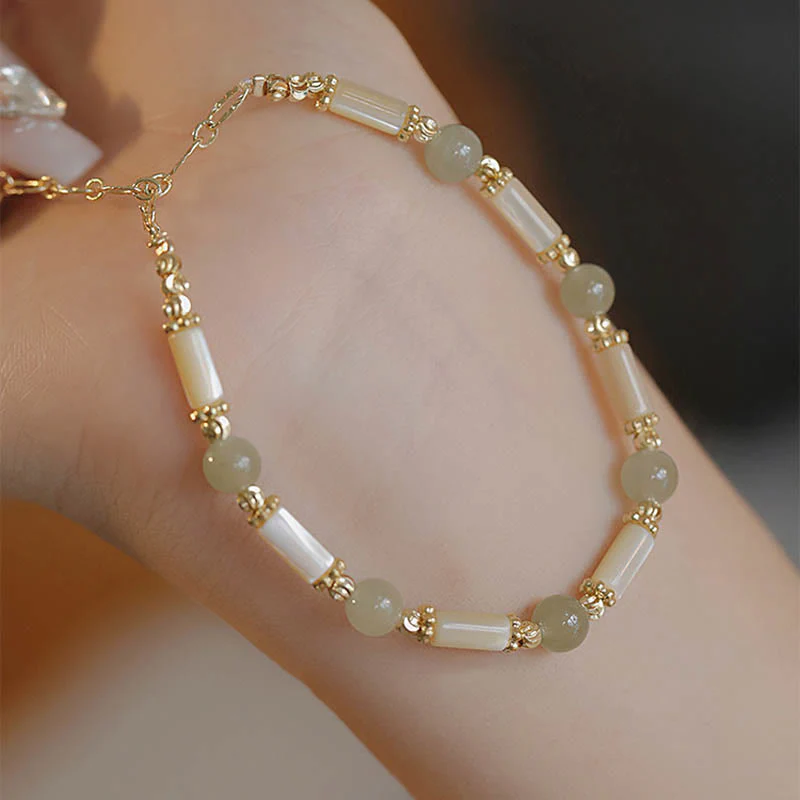 Tridacna Stone and Hetian Jade Blessing Bracelet 6mm - Image 2