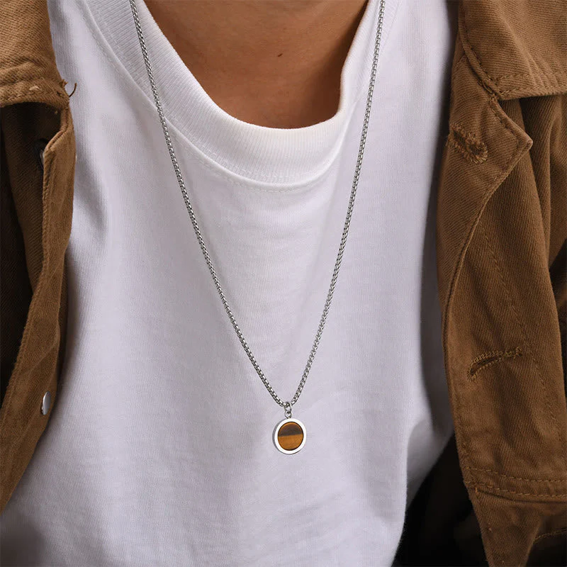 Turquoise Necklace with Tiger Eye, Lazurite & Malachite Pendant - Image 11