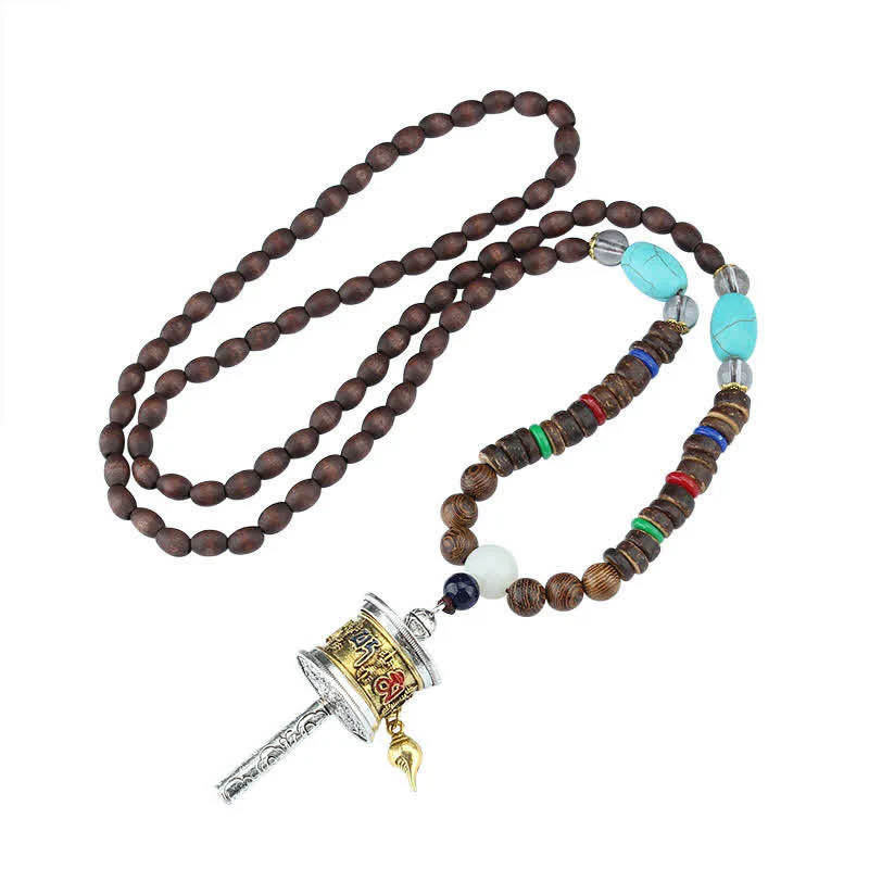 Turquoise Om Mani Padme Hum Prayer Wheel Necklace - Image 10