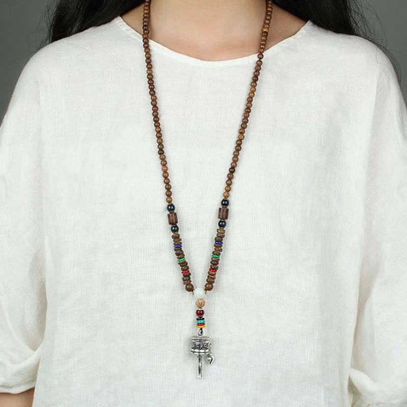 Turquoise Om Mani Padme Hum Prayer Wheel Necklace - Image 12