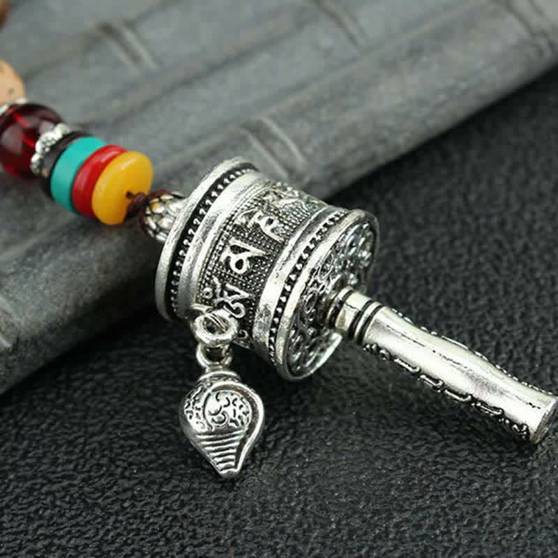 Turquoise Om Mani Padme Hum Prayer Wheel Necklace - Image 13