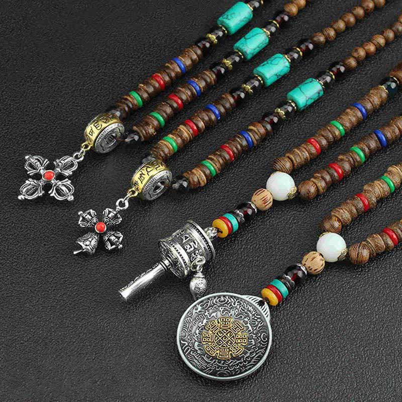 Turquoise Om Mani Padme Hum Prayer Wheel Necklace - Image 16