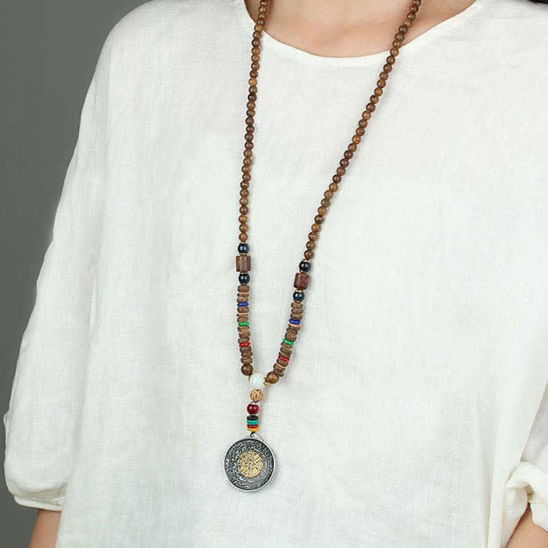 Turquoise Om Mani Padme Hum Prayer Wheel Necklace - Image 18