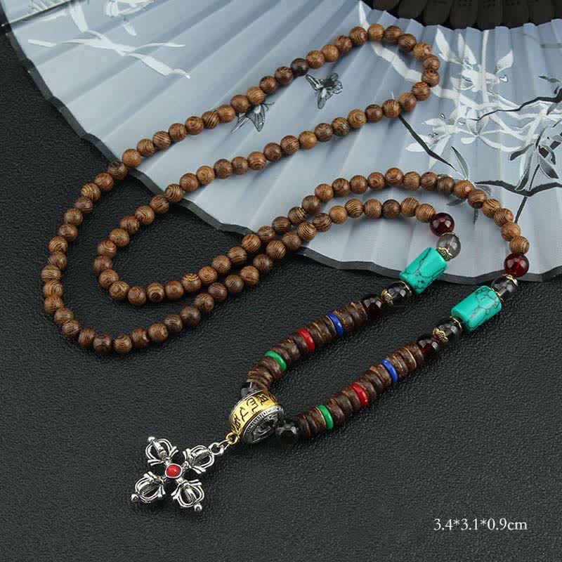 Turquoise Om Mani Padme Hum Prayer Wheel Necklace - Image 23