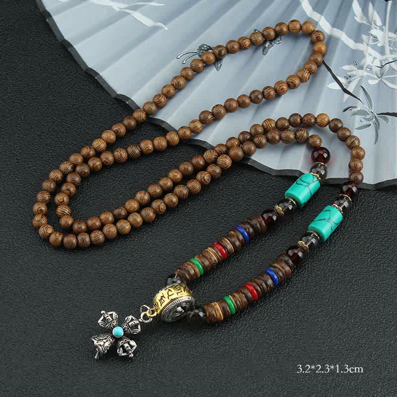 Turquoise Om Mani Padme Hum Prayer Wheel Necklace - Image 24