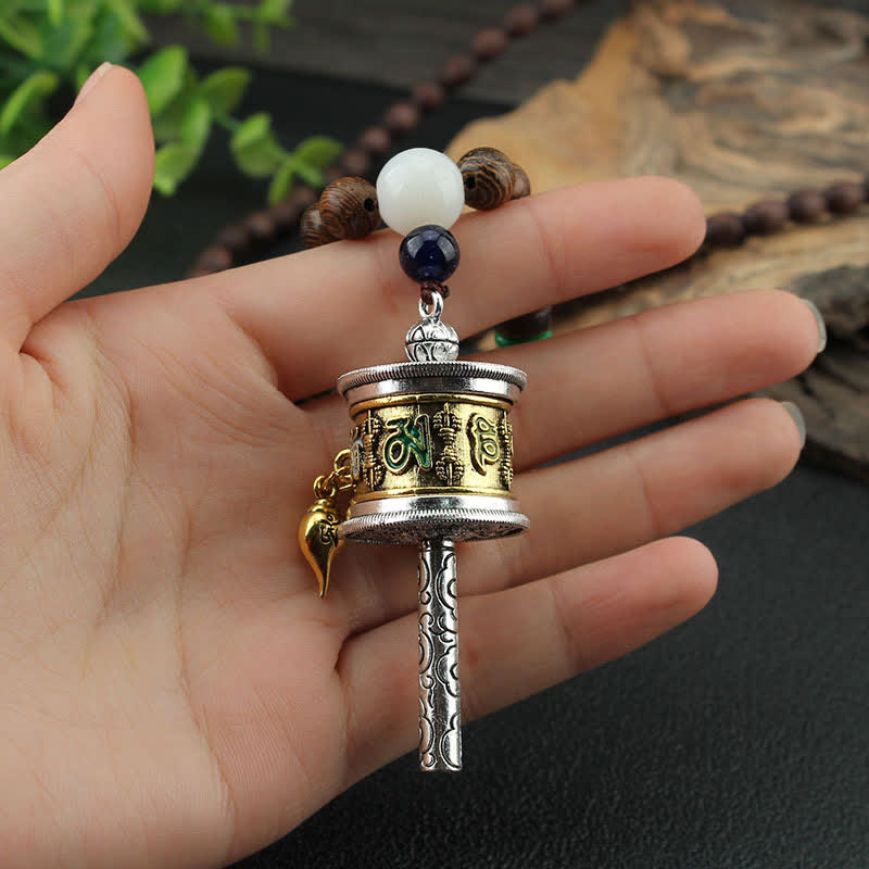 Turquoise Om Mani Padme Hum Prayer Wheel Necklace - Image 3