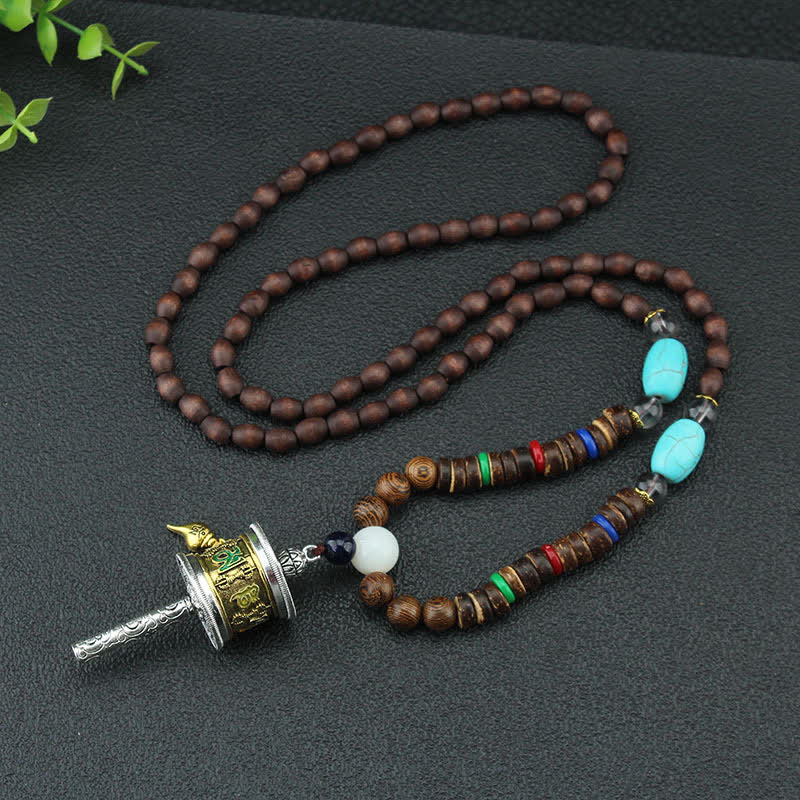 Turquoise Om Mani Padme Hum Prayer Wheel Necklace - Image 4