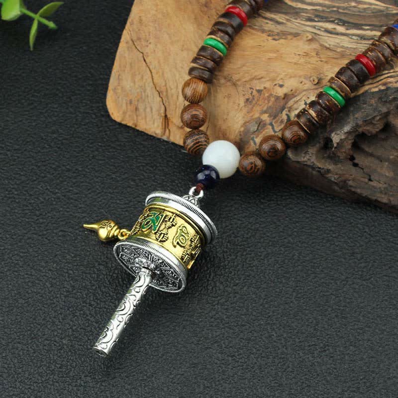 Turquoise Om Mani Padme Hum Prayer Wheel Necklace - Image 5