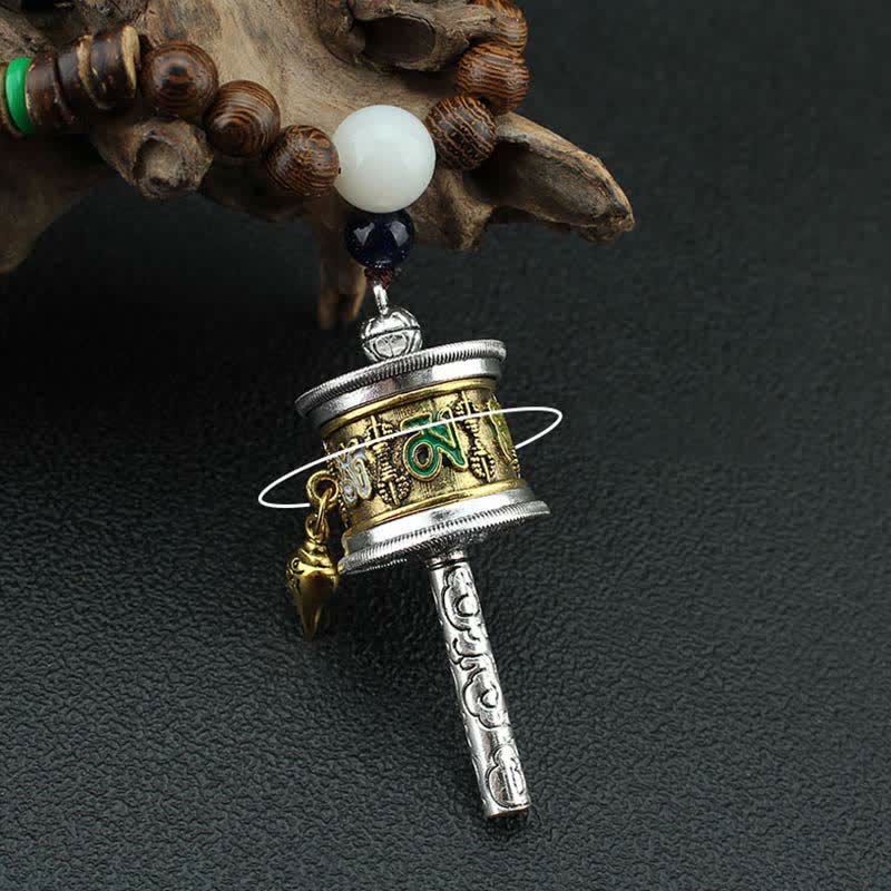 Turquoise Om Mani Padme Hum Prayer Wheel Necklace - Image 6