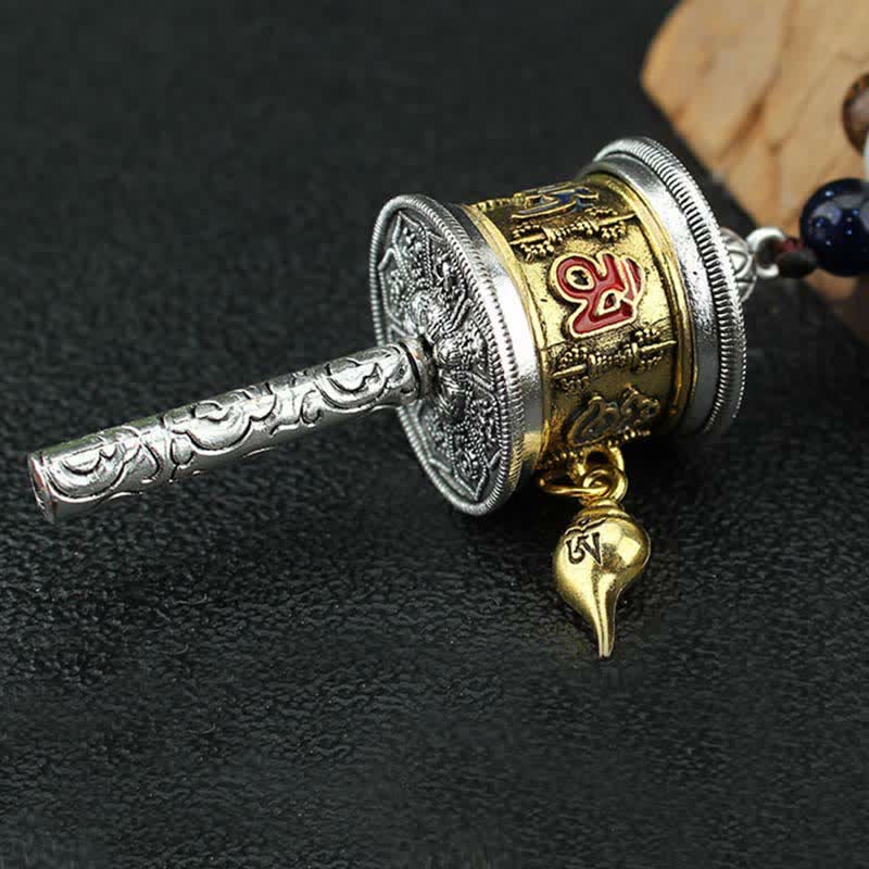 Turquoise Om Mani Padme Hum Prayer Wheel Necklace - Image 8
