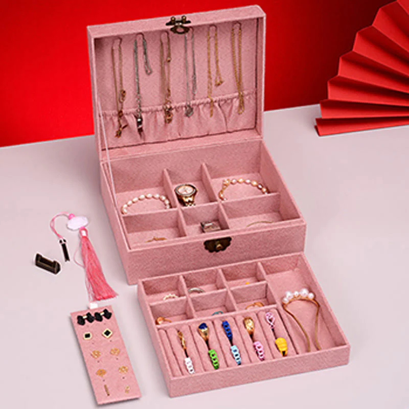 Two-Layer Flannel Jewelry Box with Lock for Zen Decor - Image 17