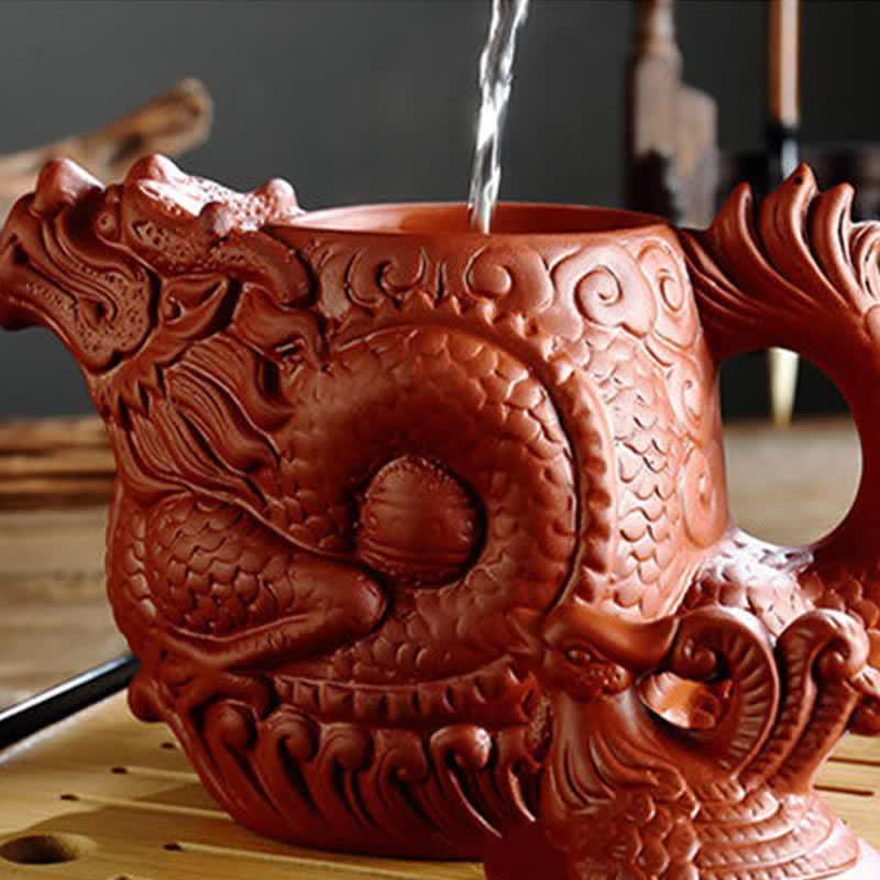 Vintage Dragon Phoenix Ceramic Teapot | Purple Clay Art - Image 10