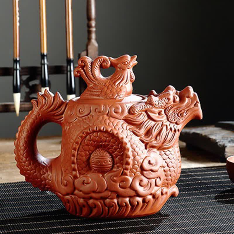 Vintage Dragon Phoenix Ceramic Teapot | Purple Clay Art - Image 11