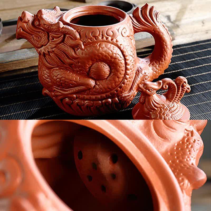 Vintage Dragon Phoenix Ceramic Teapot | Purple Clay Art - Image 12
