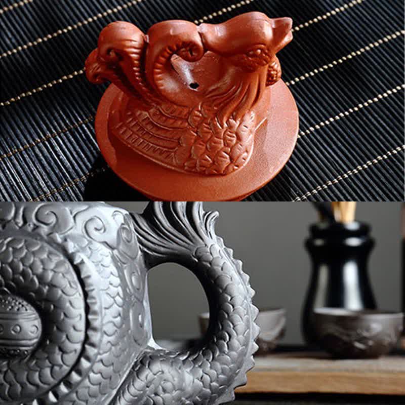 Vintage Dragon Phoenix Ceramic Teapot | Purple Clay Art - Image 13