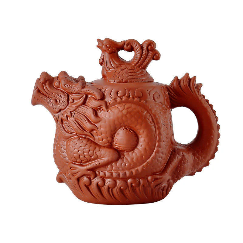 Vintage Dragon Phoenix Ceramic Teapot | Purple Clay Art - Image 14