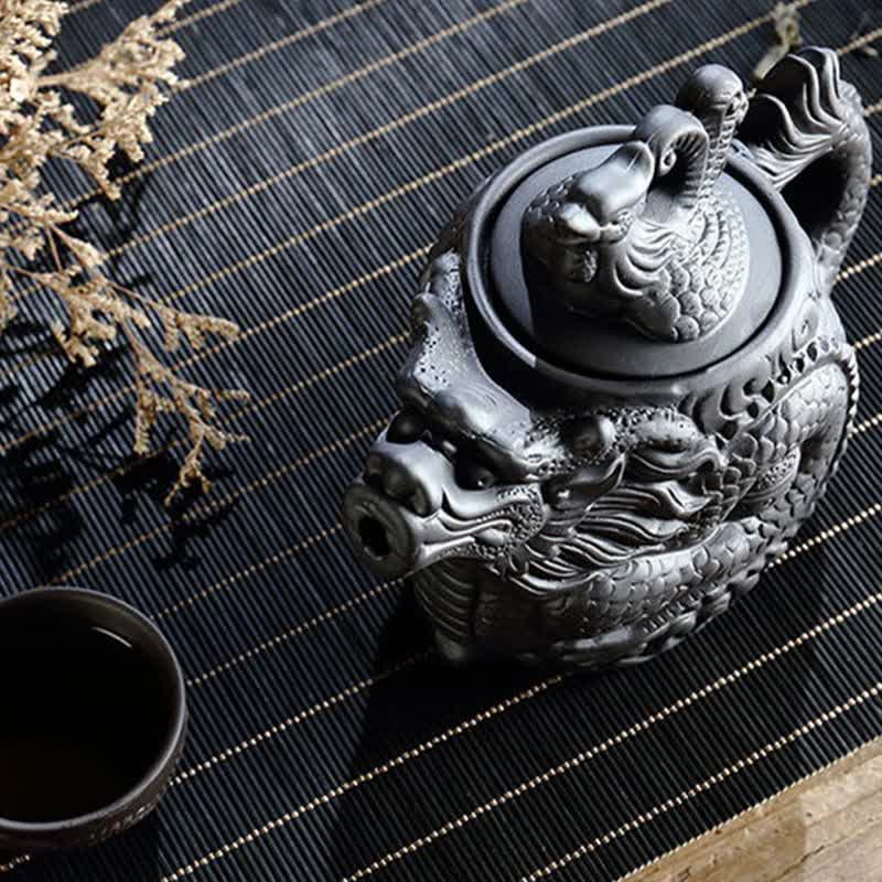 Vintage Dragon Phoenix Ceramic Teapot | Purple Clay Art - Image 2