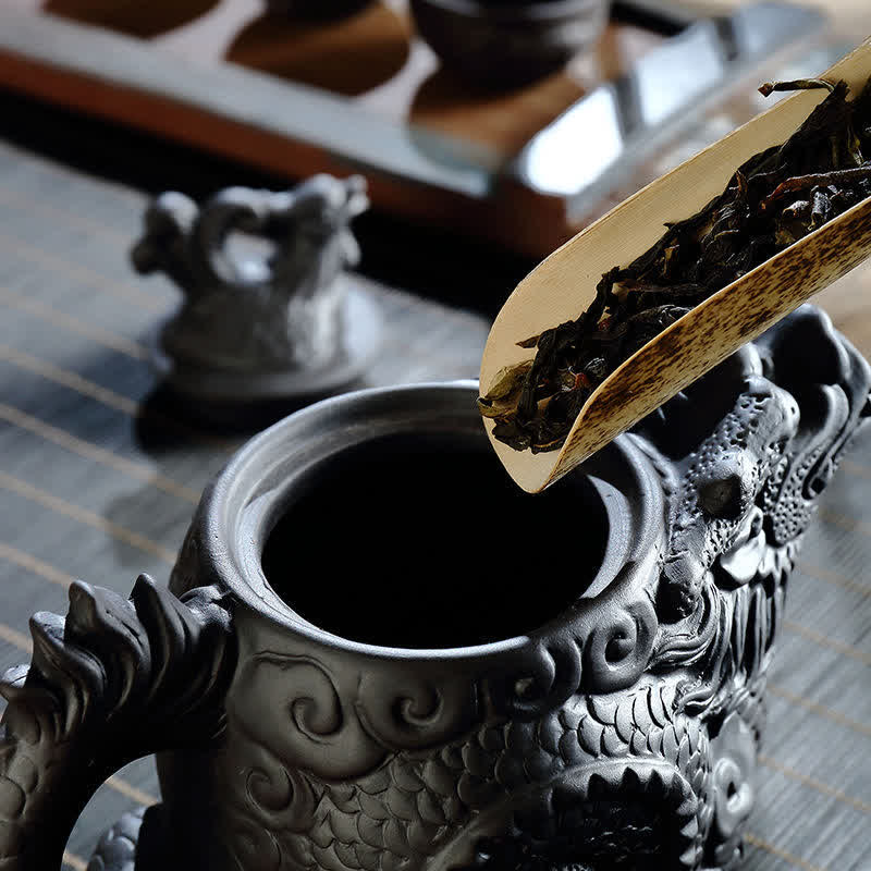 Vintage Dragon Phoenix Ceramic Teapot | Purple Clay Art - Image 3