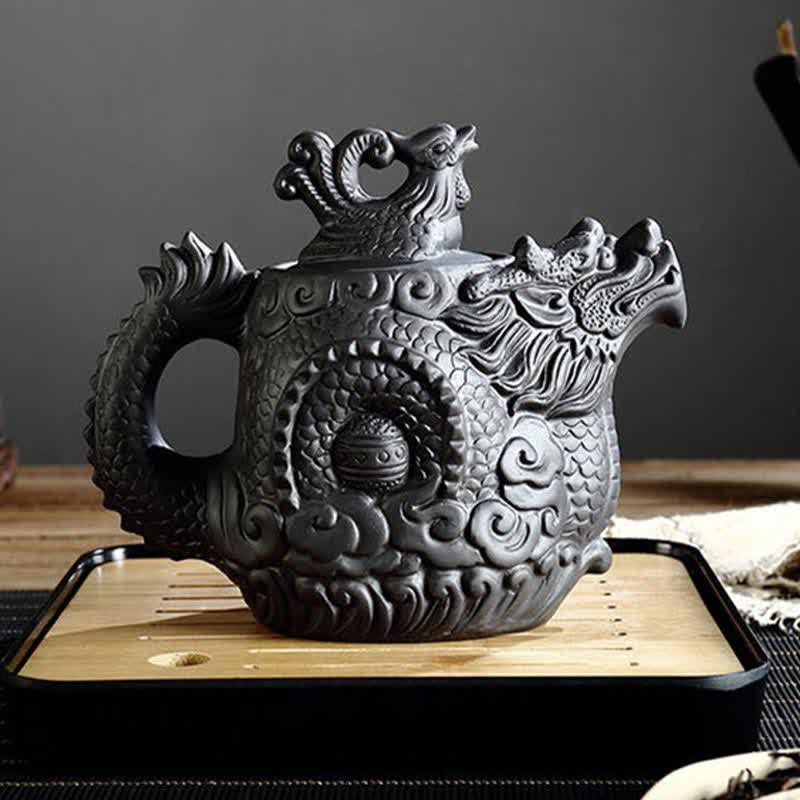 Vintage Dragon Phoenix Ceramic Teapot | Purple Clay Art - Image 4