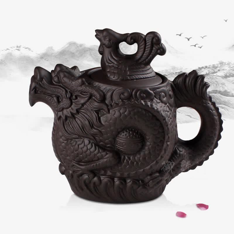 Vintage Dragon Phoenix Ceramic Teapot | Purple Clay Art - Image 5