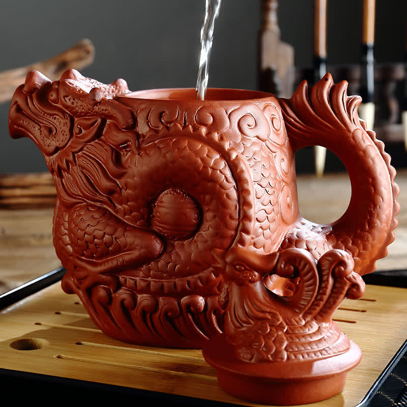 Vintage Dragon Phoenix Ceramic Teapot | Purple Clay Art - Image 7