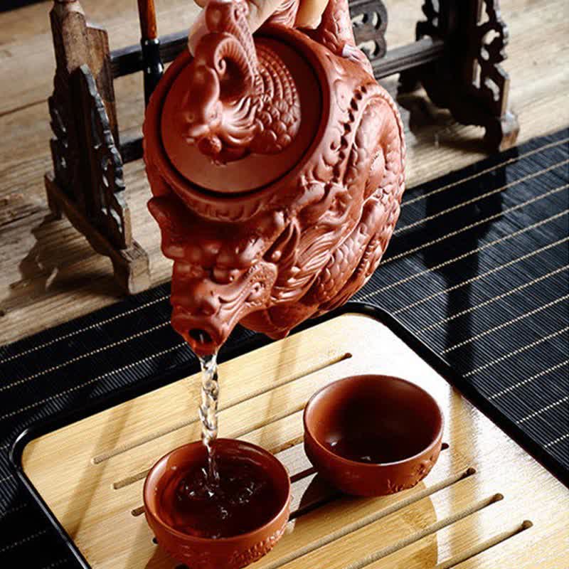 Vintage Dragon Phoenix Ceramic Teapot | Purple Clay Art - Image 8