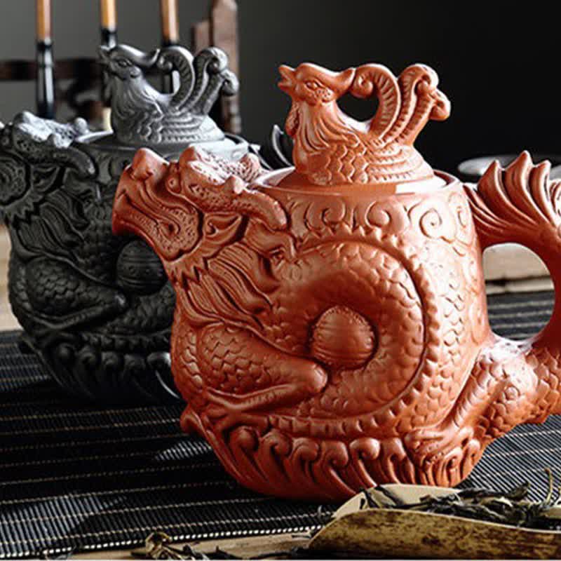 Vintage Dragon Phoenix Ceramic Teapot | Purple Clay Art - Image 9