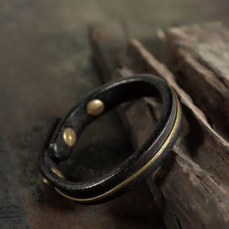 Vintage Leather Copper Spiritual Protection Bracelet - 16-16.6cm - Image 12