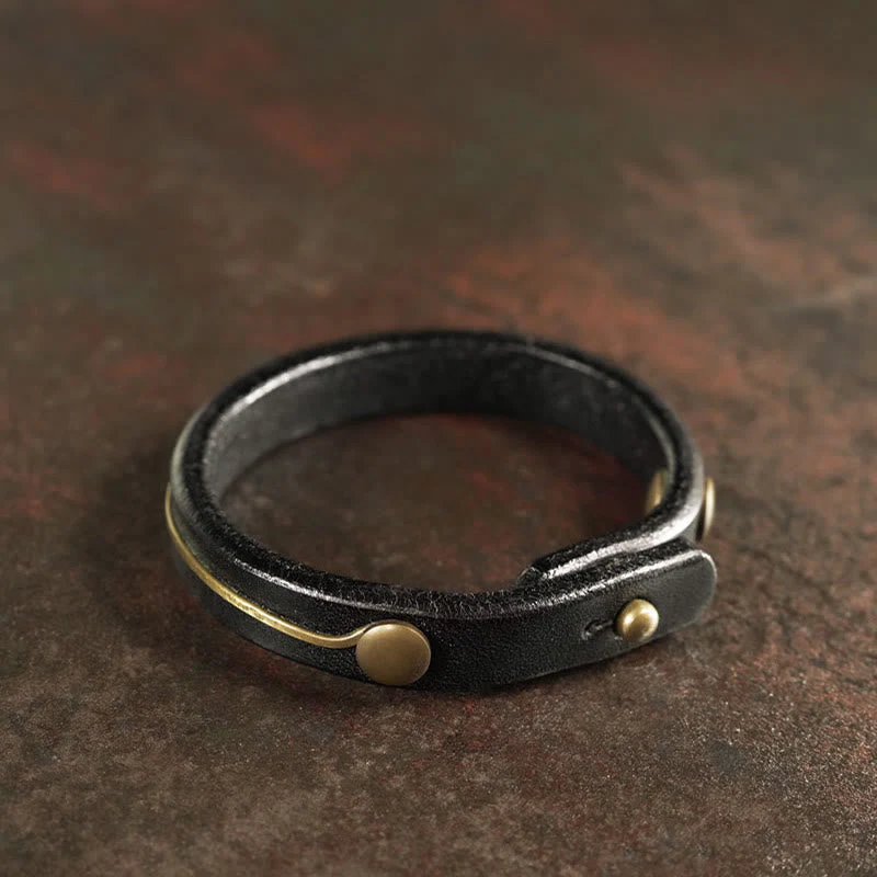 Vintage Leather Copper Spiritual Protection Bracelet - 16-16.6cm - Image 13