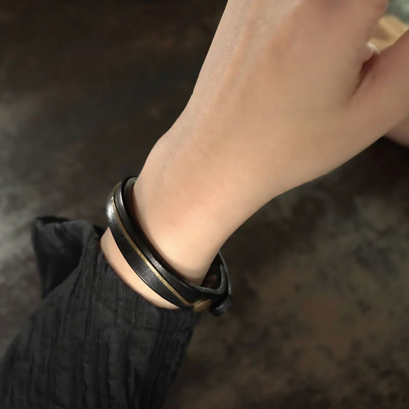 Vintage Leather Copper Spiritual Protection Bracelet - 16-16.6cm - Image 15
